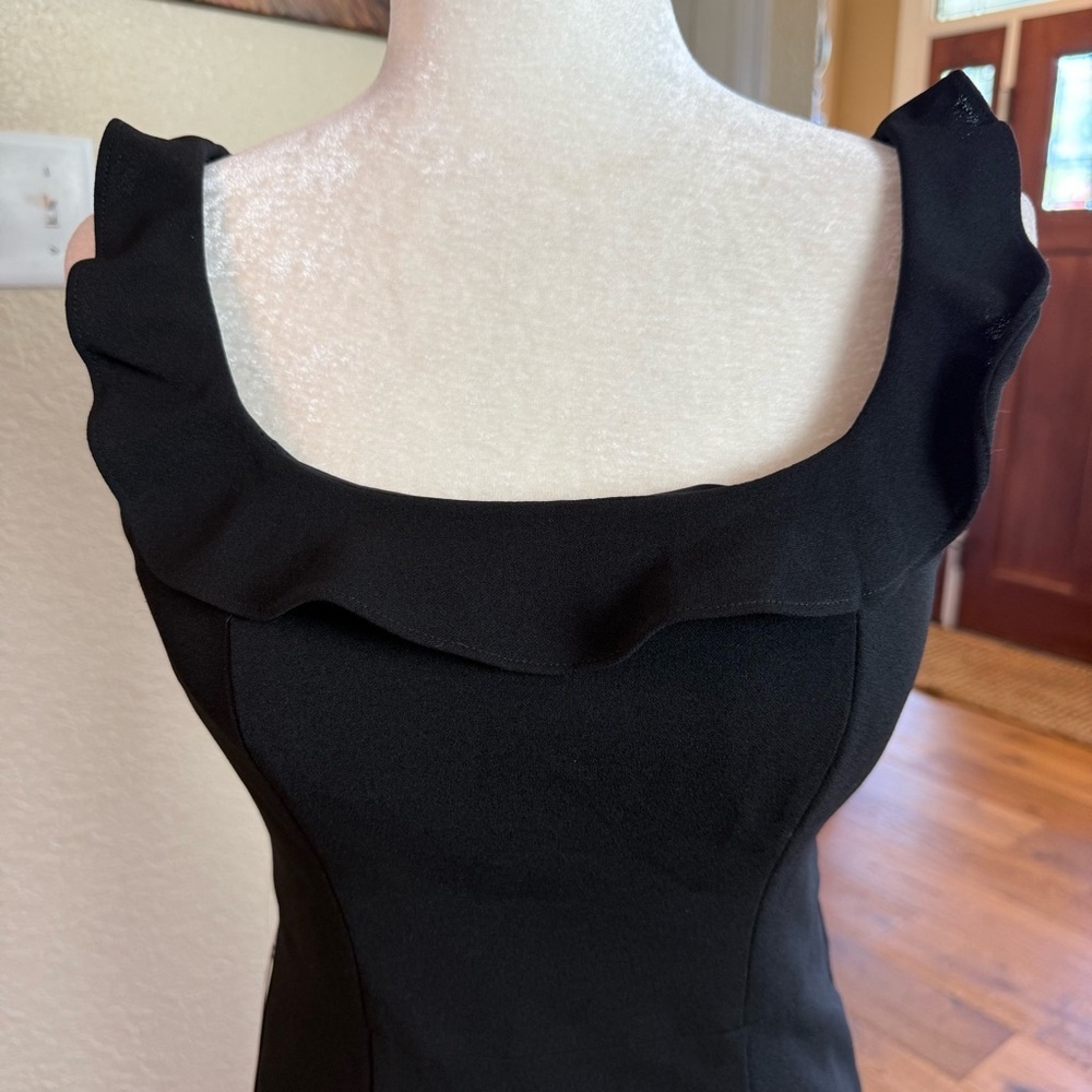 NWT Azazie Samantha Black Ruffle Neck Maxi Sheath Dress Sz 6 - Picture 8 of 10